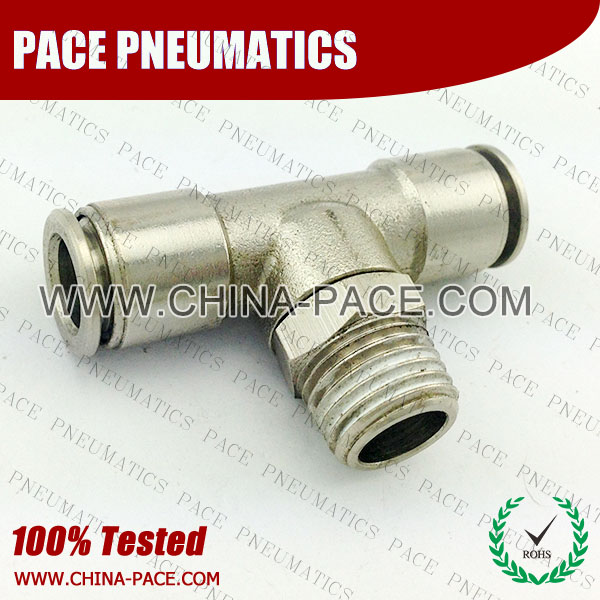 Male Branch Tee Pneumatic Fittings, Air Fittings, one touch tube fittings, Nickel Plated Brass Push in Fittings